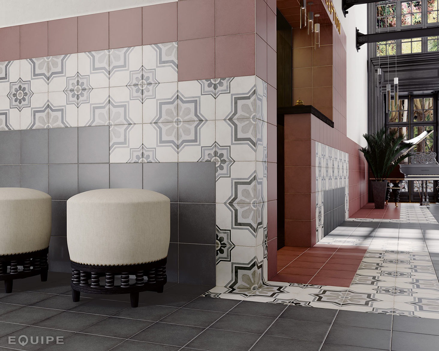 Керамогранит Equipe арт Art Nouveau, charcoal grey, 200х200 фото 2